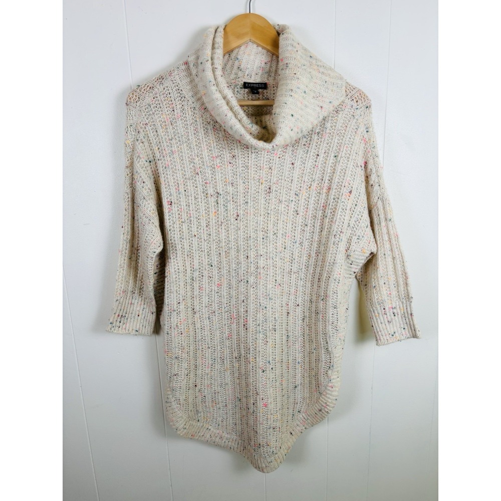 Express Women's Small Multicolor Confetti Cowl Neck Chunky Knit Sweater Cozy